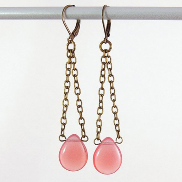 Boho Blush Opalite Chain Dangle Earrings - Picture 1 of 2